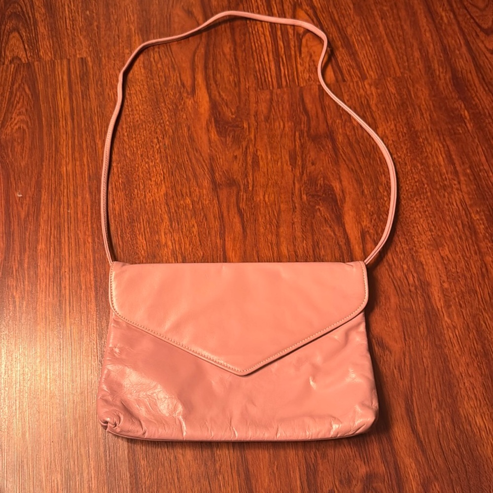 Blush pink leather crossbody evening bag
